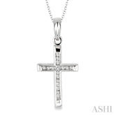 1/10 ctw Round Cut Diamond Channel Cross Pendant in Sterling Silver with Chain